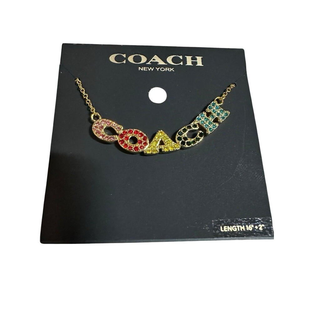 Coach Multicolored Pave Crystals Necklace 16”-18” Gold Tone NWT